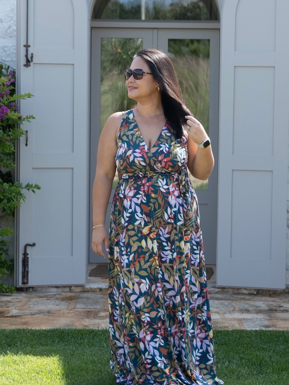 Floral V-Neck Maxi Dress in Teal Green